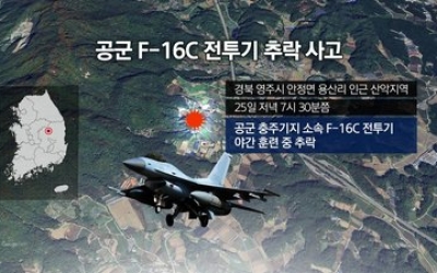 공군 F-16C 전투기 경북 영주서 추락…조종사 구조 완료